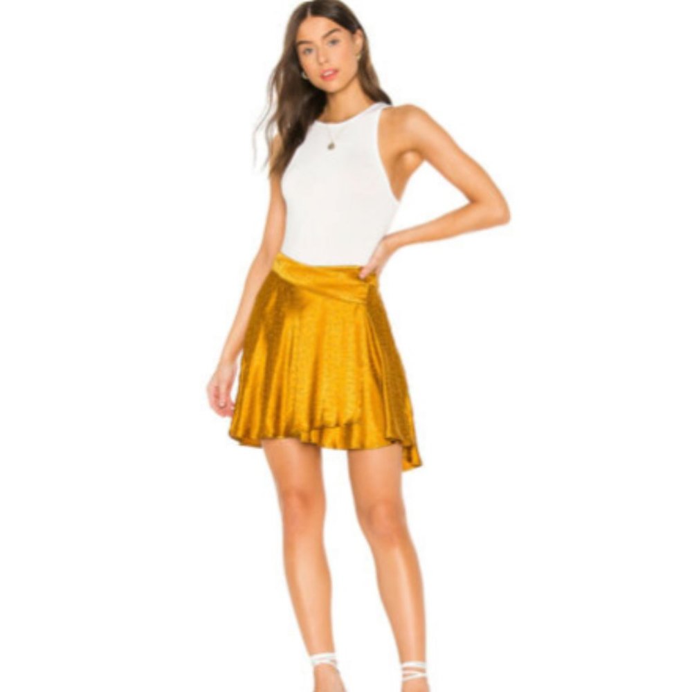Free People Women's Gold Star Print Asymmetric Hem Ruffled Mini Skirt